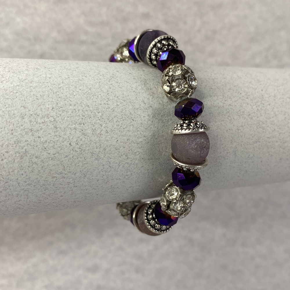 Agate Faceted crystal purple rhinestone silver bracelet